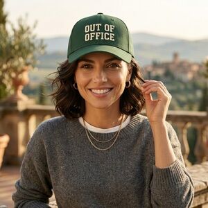 Out Of Office Green Velcro Strap Hat Vacation Travel Baseball Cap Unisex Trendy